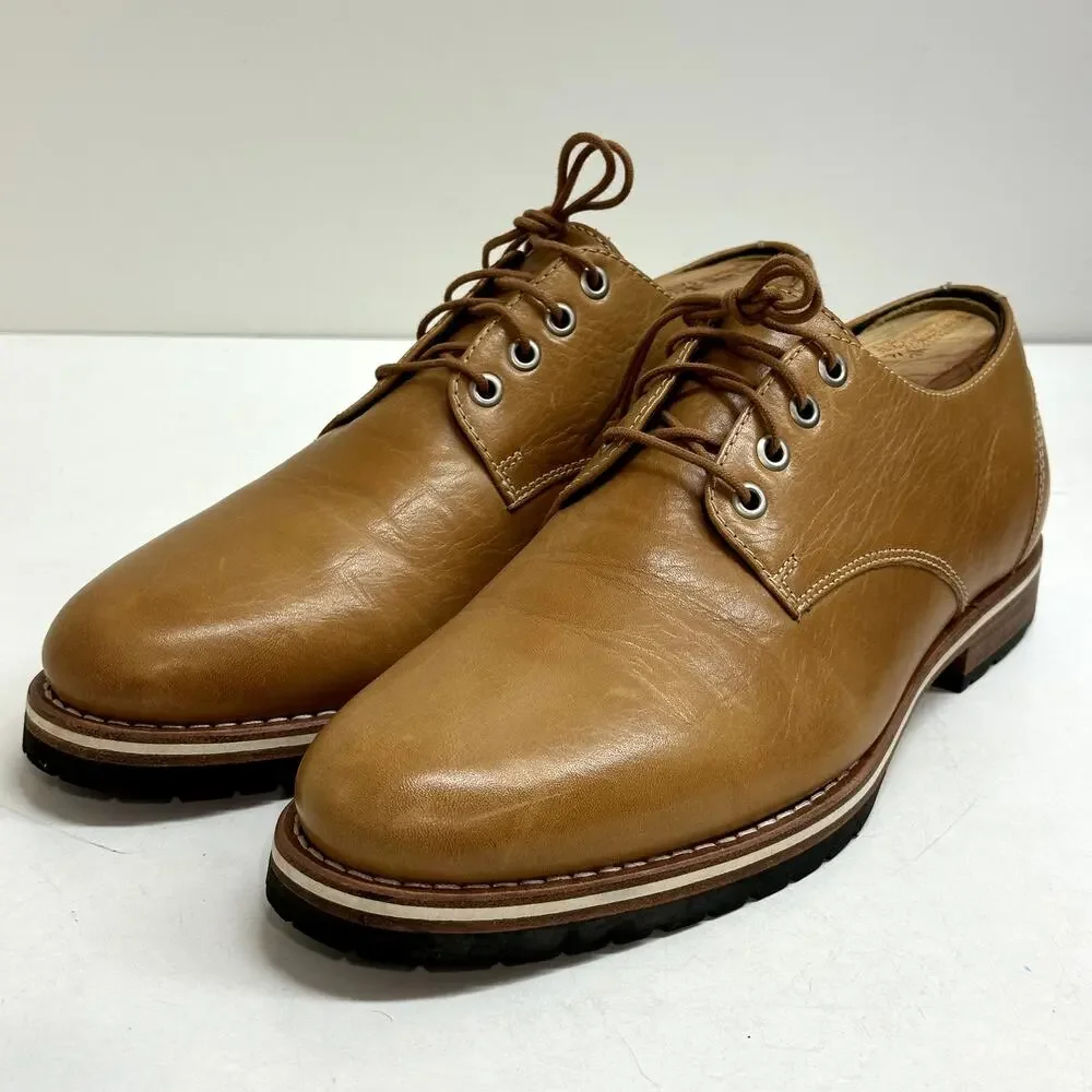 NWOT Helm Nils Blucher Plain Toe Derby Tan Box Leather Made in Brazil US 11 D